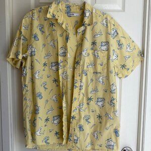 Sonoma Mens Yellow Short-Sleeve Button-Up Shirt W/ Blue Nautical Shark & Pineapp